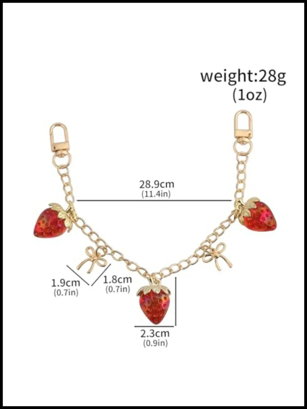 Strawberry Bag Charm Chain Gold Plated Alloy Purse Extender Keychain for Women